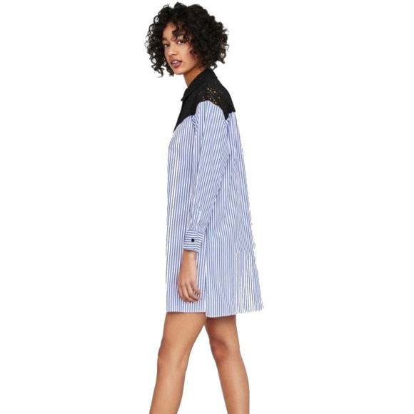 Zara | Dresses | Zara Stripe Button Down Eyelet Lace Shirt Dress | Poshmark